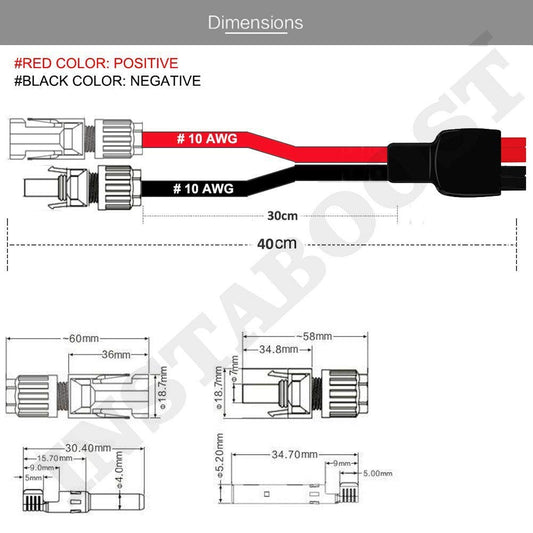 INSTABOOST 10AWG Solar Panel Cable Kit Compatible With MC4 Connector And Anderson PowerPole Port Male Famale For RV,Part Solar Generator Portable Powerstation(Male -Negative and Female-Positive)