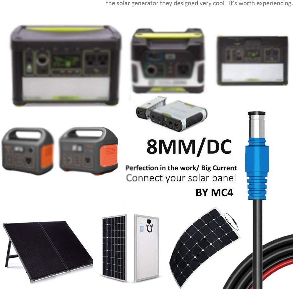 PORGENERO Solar Cable to 8mm Adapter Compatible with MC4 Connector 48" for GZ Products (Female Positive) (Blue)