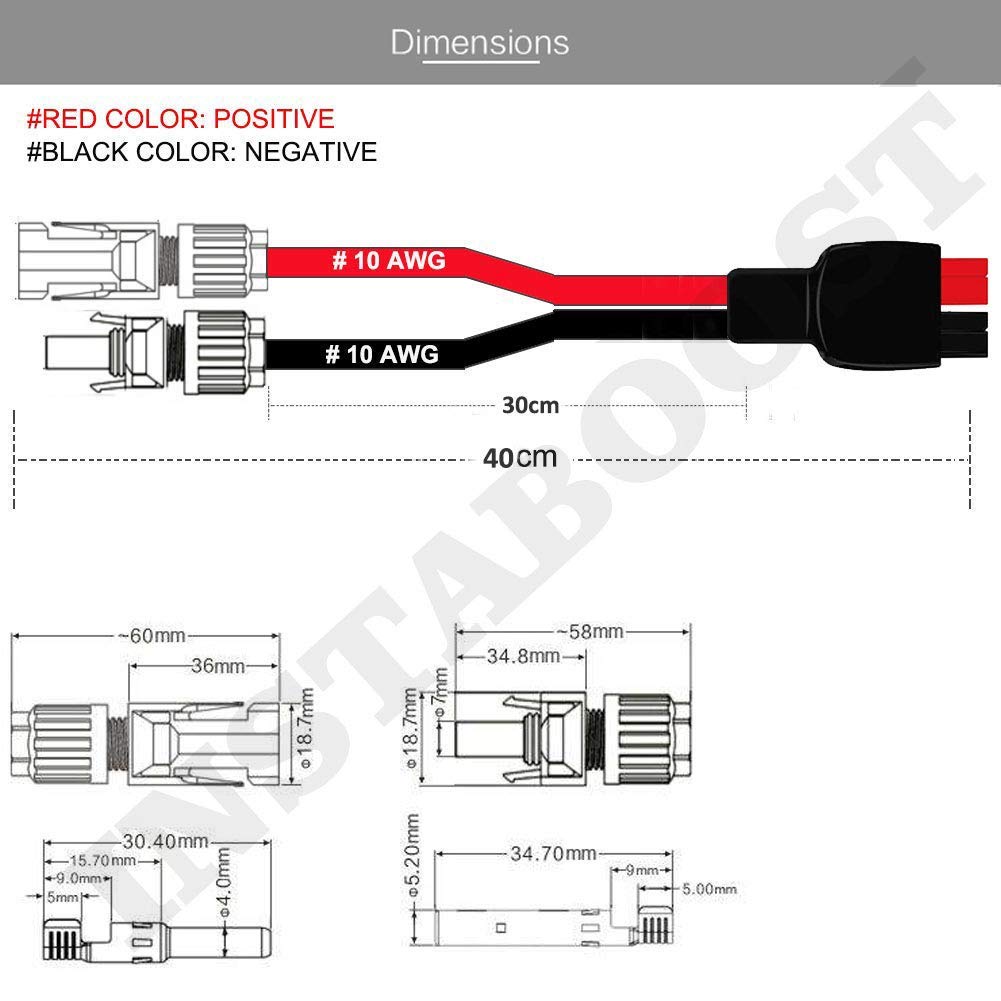 INSTABOOST 10AWG Solar Panel Cable Kit Compatible With MC4 Connector And Anderson PowerPole Port Male Famale For RV,Part Solar Generator Portable Powerstation(Male -Negative and Female-Positive)