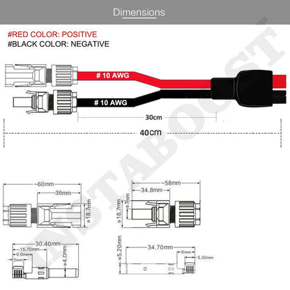 INSTABOOST 10AWG Solar Panel Cable Kit Compatible With MC4 Connector And Anderson PowerPole Port Male Famale For RV,Part Solar Generator Portable Powerstation(Male -Negative and Female-Positive)