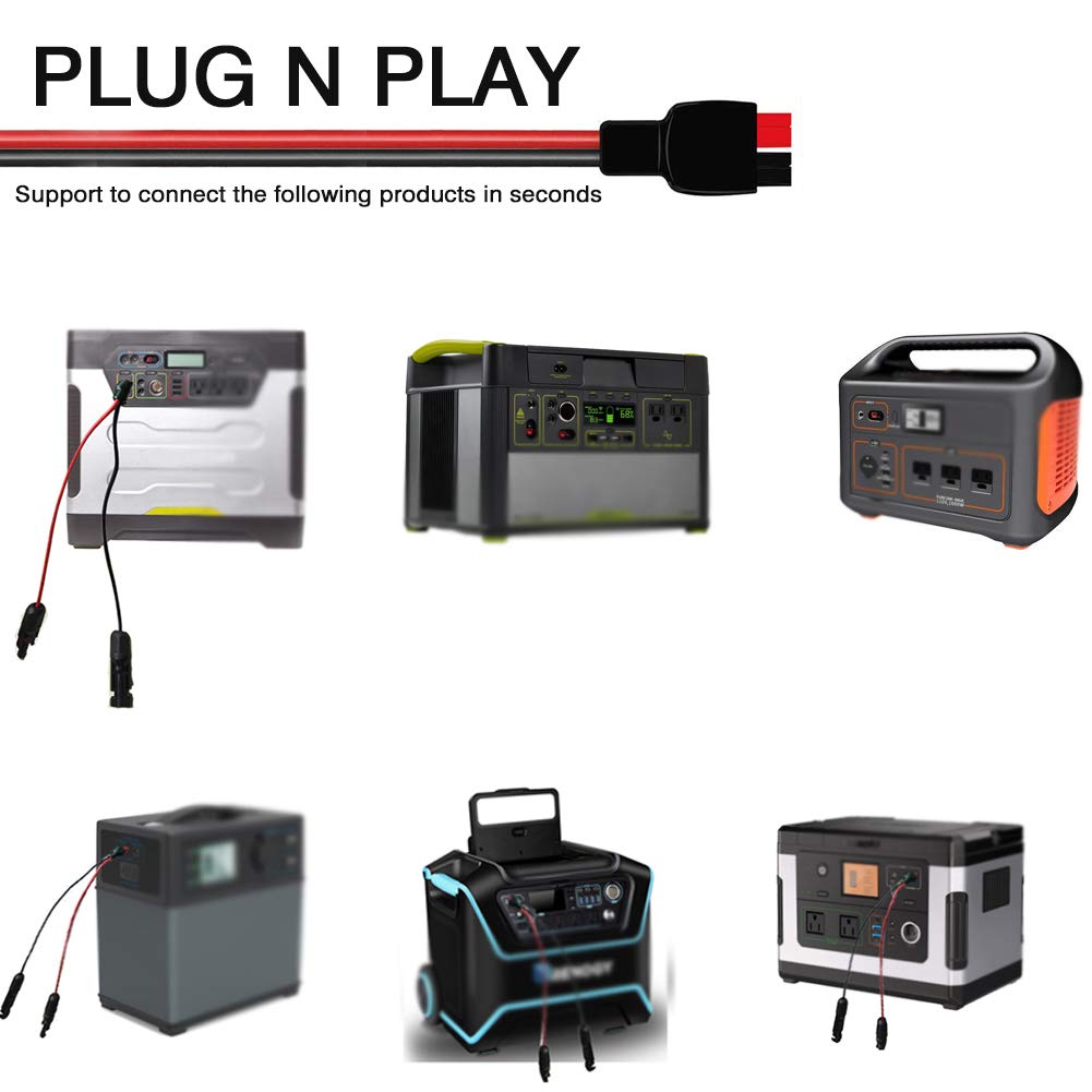 INSTABOOST 10AWG Solar Panel Cable Kit Compatible With MC4 Connector And Anderson PowerPole Port Male Famale For RV,Part Solar Generator Portable Powerstation(Male -Negative and Female-Positive)